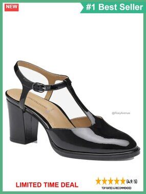 T-Strap Block Heel Pumps Patent Leather Round Toe Business Formal